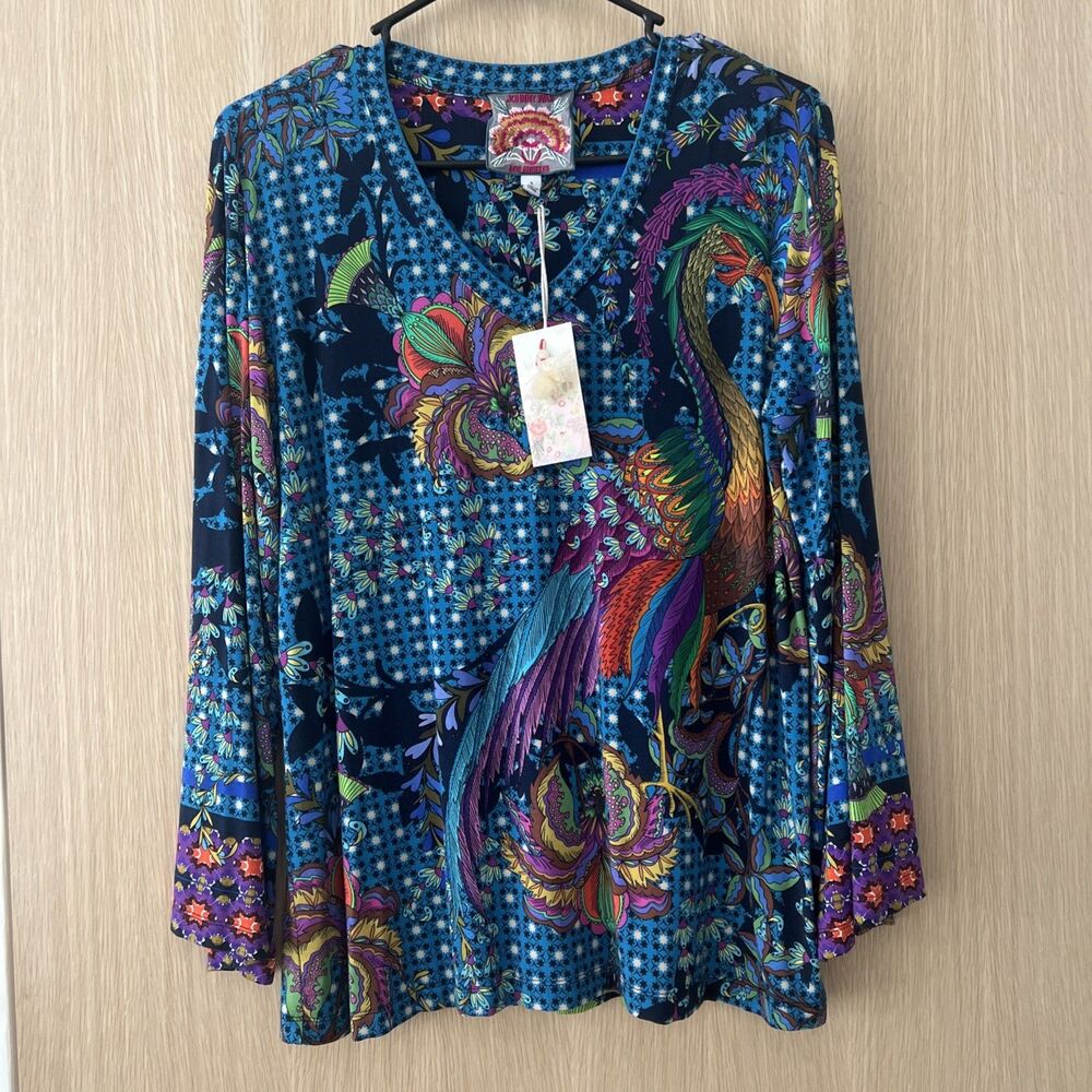 Johnny Was -The Janie Favorite Size Small V-Neck Kimono Sleeve Tee-Thalassa NWT